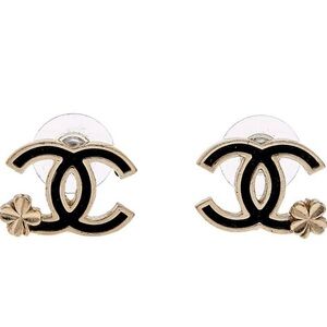 CHANEL Black and Gold Clover Earrings